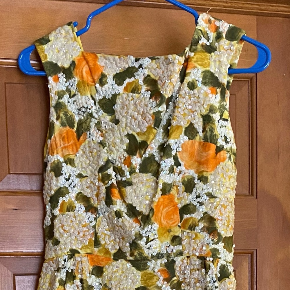 TRUE VINTAGE 1960’s Sequined, Floral Wiggle Dress